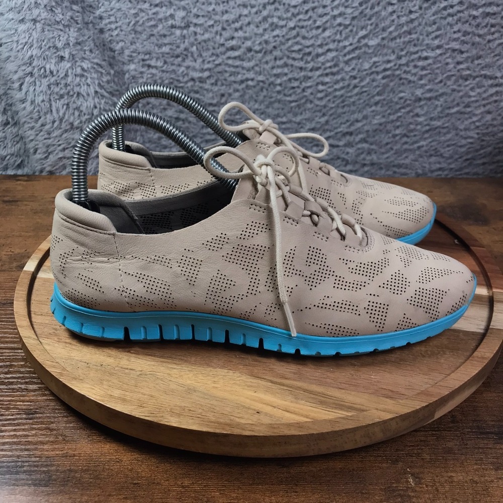 Cole Haan ZeroGrand Wingtip Oxford  Womens 8B Tan Knit‎ Blue Dress Shoes